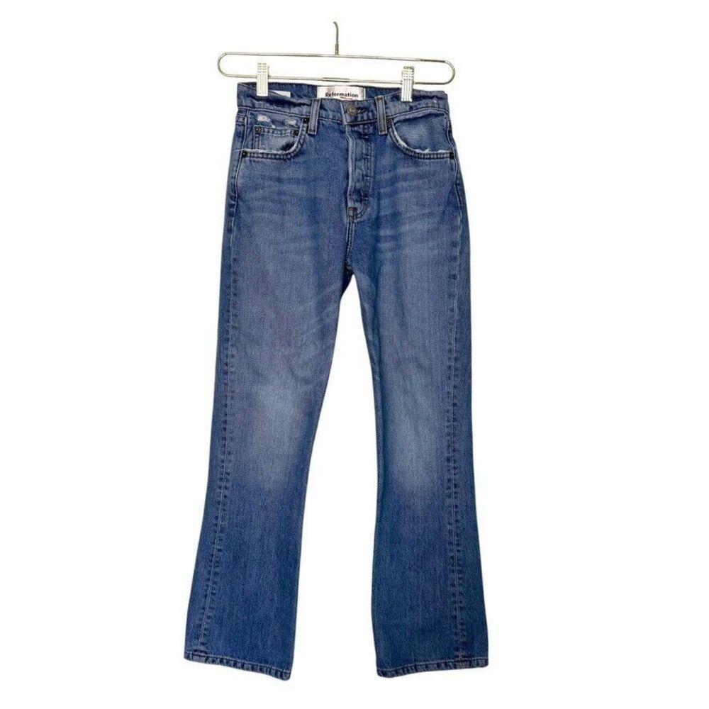 Reformation Jord Kick Flare Jean Women 24 Blue Wash Denim Festive Casual